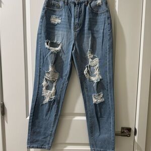 SHEIN Light Blue Distressed Boyfriend Jeans